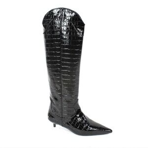 Anine Bing Black Croc-Embossed Knee-High Boots size 38